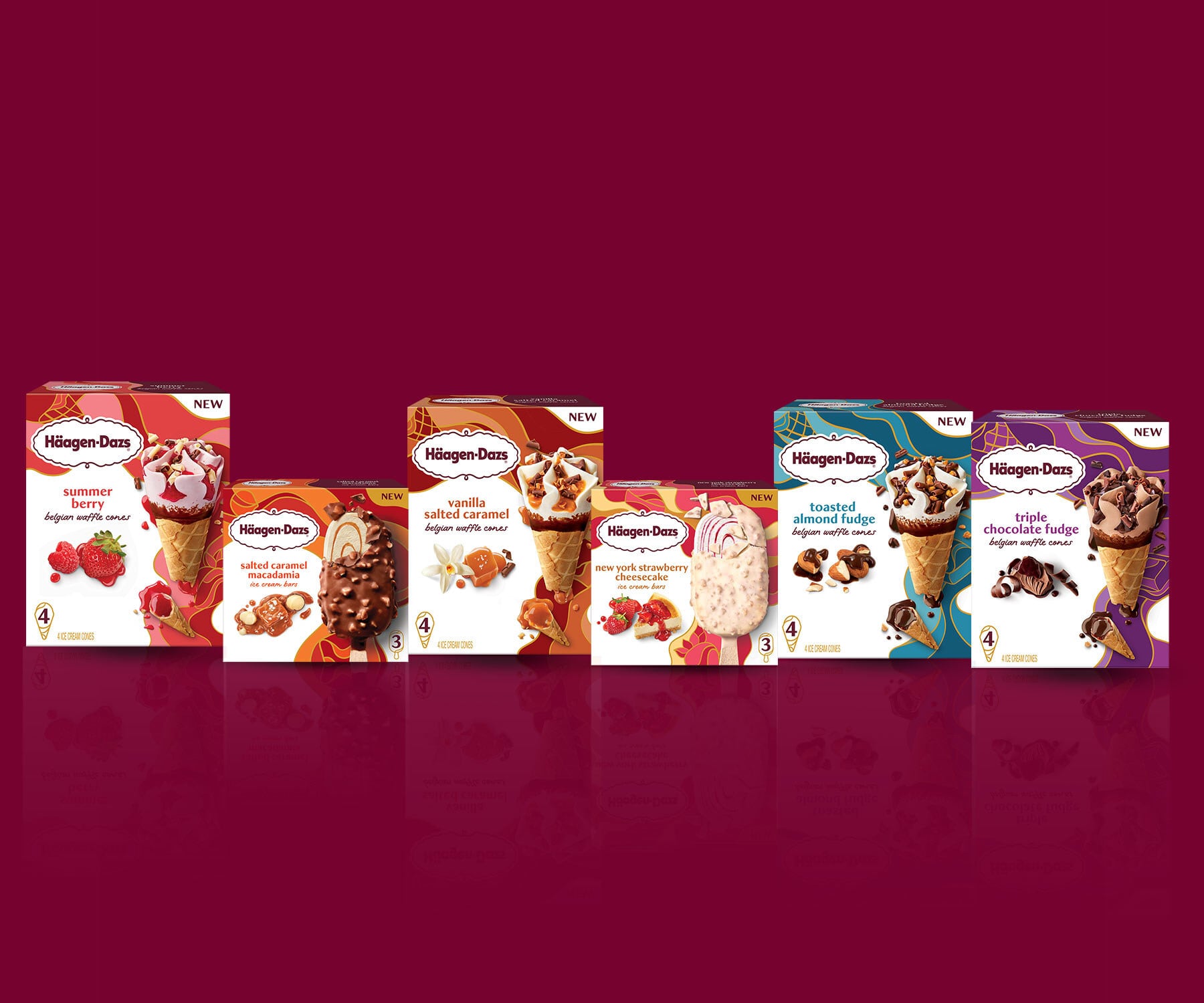 Häagen-Dazs® introduces four flavors of its Belgian Waffle Cones, an all-new product line, along with two new flavors of its beloved ice cream bars just in time for the Big Game.