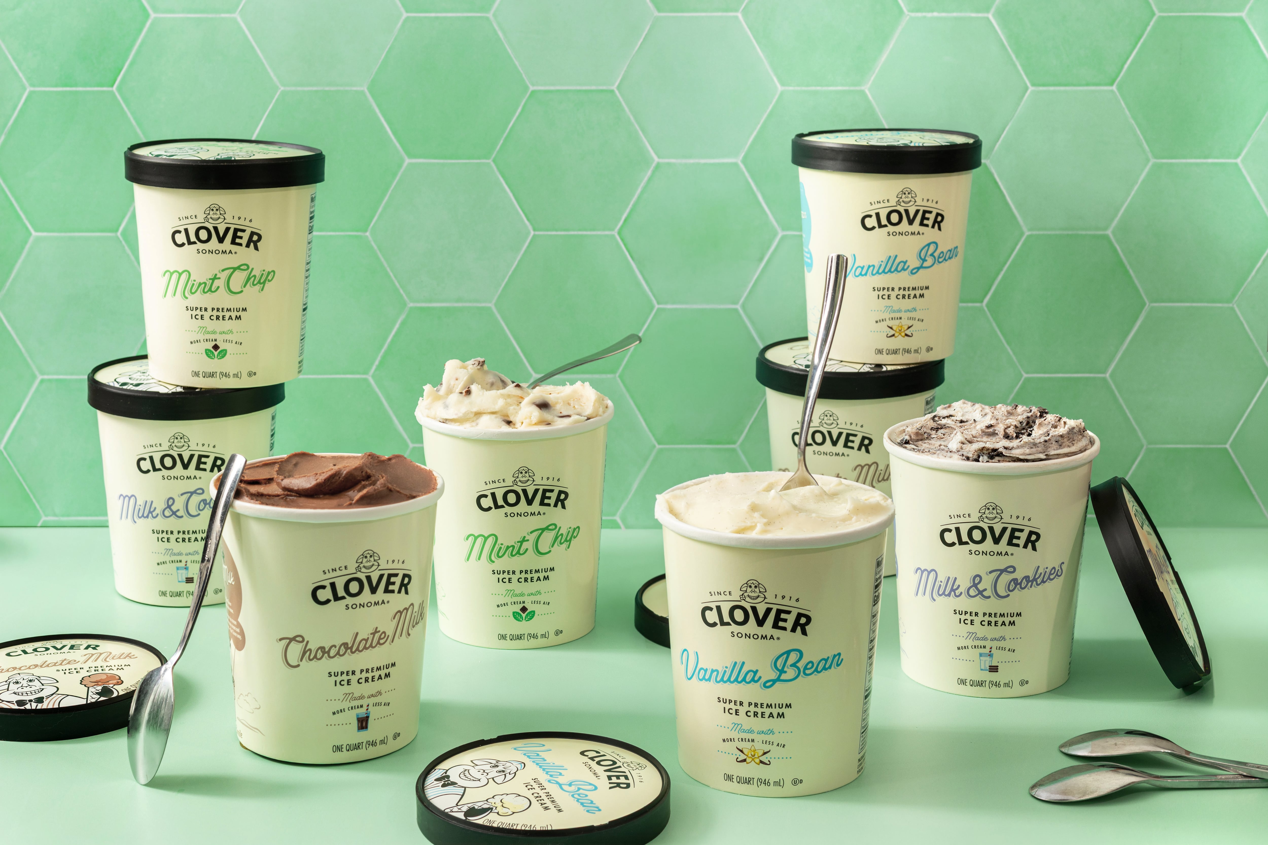 Clover Sonoma launched a range of super-premium ice cream in flavours including Vanilla Bean, Chocolate Milk, Mint Chip, and Milk & Cookies.
