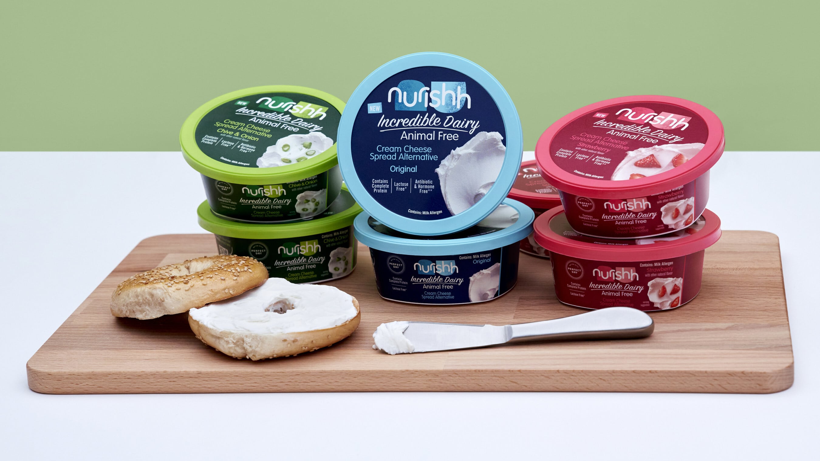 Nurishh Incredible Dairy Animal Free Cream Cheese Spread delivers the same great taste, texture and richness as traditional dairy cream cheese spreads but is better because it’s animal free and lactose free.