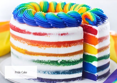 Bright colours, layered finishes and bold decorations are helping products like Dawn's Pride Cake tap into demand for highly shareable celebration bakes.