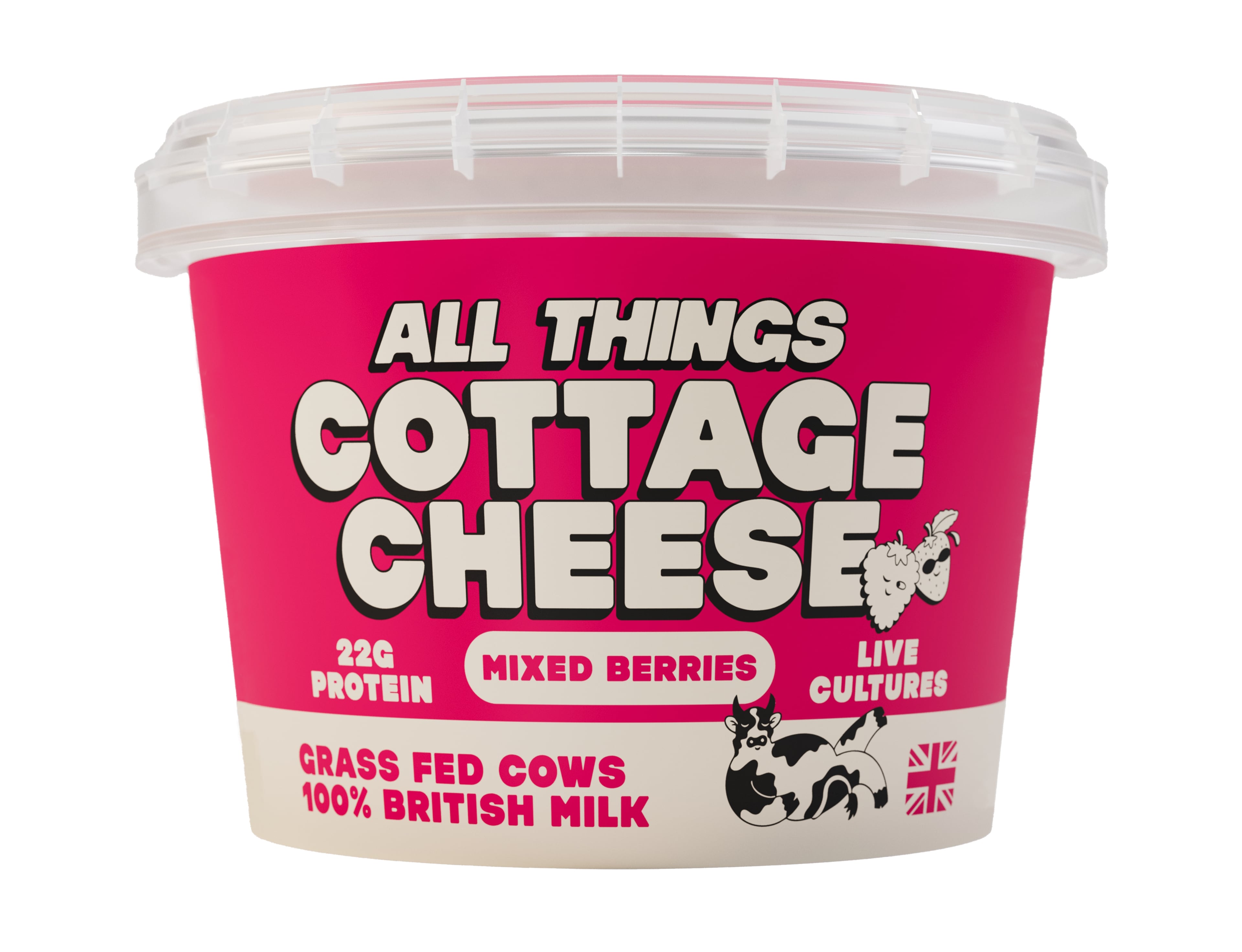 A container of All Things Cottage Cheese Mixed Berry.
