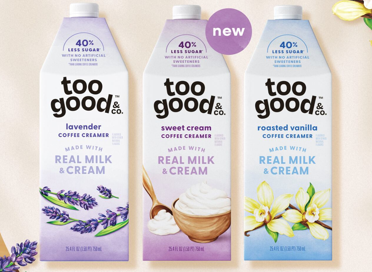 The creamers sport a '40% less sugar' claim on top of each carton.