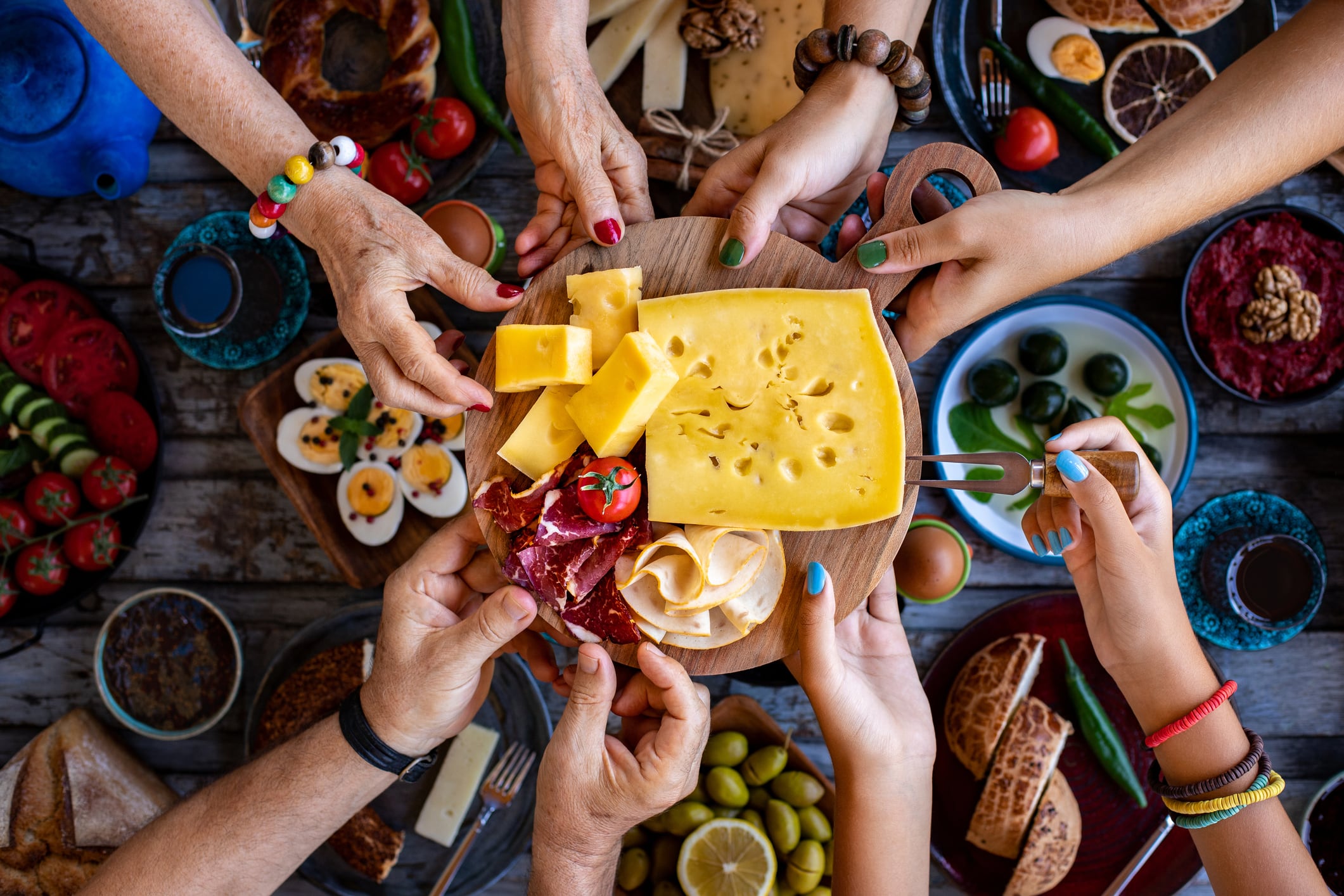 Top view of a traditional breakfast.