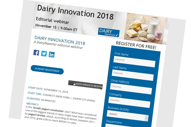 Register for free DairyReporter Dairy Innovation webinar