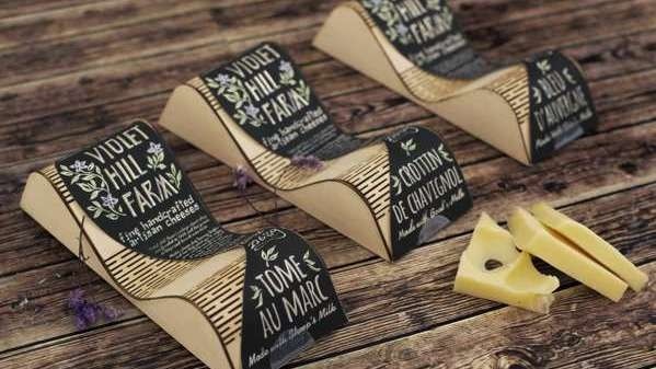 Violet Hill Farm launched its cheese in curvy packaging, mirroring the rolling hills of Wisconsin's dairyland.
