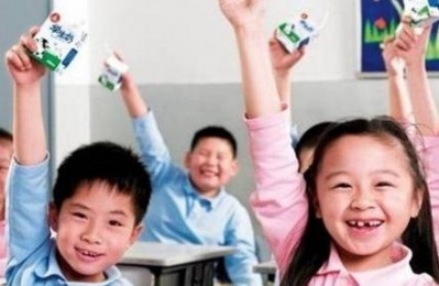 Chinese schools children with Tetra Pak cartons.