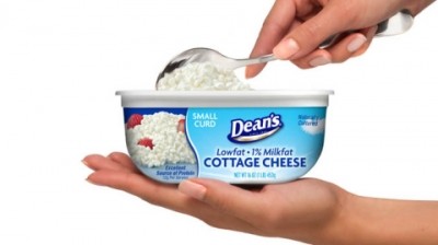 Redesigned Dean Foods sour cream and cottage cheese packaging adds stackability, and scoopability.