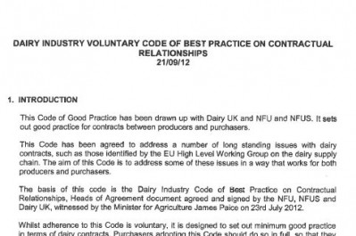 The Dairy Industry Code of Best Practice for Contractual Relationships was agreed on in September 2012 following months of farmer-led protests.