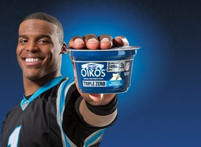NFL quarterback, Cam Newton, was signed on by Dannon in 2015 to endorse its Oikos Triple Zero Greek yogurt product. Photo: Dannon