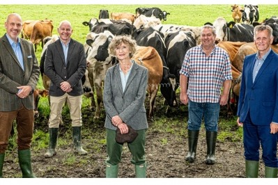 (L-R) John Hood, director of food and tourism, Invest NI with Bryan Boggs, general manager, Clandeboye Estate Yoghurt; Lady Dufferin, Clandeboye Estate; Mark Logan, estate manager, Clandeboye Estate and Mark Bleakney, southern regional manager, Invest NI. Pic: Invest NI