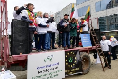 Farmers from the Baltic states protested in Brussels about EU milk prices. Pic: EMB 