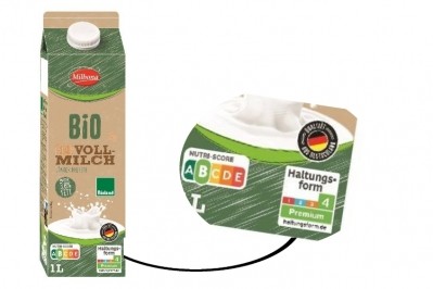 Lidl's Milbona brand milk has category 4 - the highest animal welfare standard - labeling. Pic: Lidl