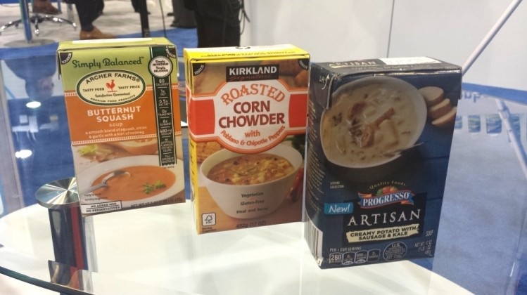 Private-label products are joining big-name counterparts in pouring into cartons, such as those from Tetra Pak.