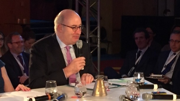 European Commissioner for Agriculture and Rural Development Phil Hogan addresses dairy company leaders, and responds to their questions, at the EDA Congress in Nice. 