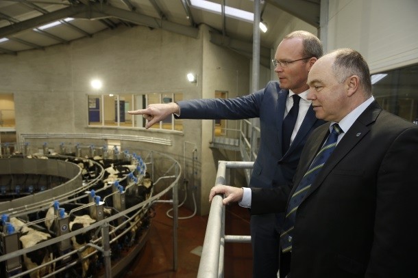Minister of Agriculture, Food and Marine, Simon Coveney TD with UCD President, Professor Andrew J. Deeks at the opening of the new facilities on January 19 2016 at UCD Lyons Research Farm. Photo: UCD