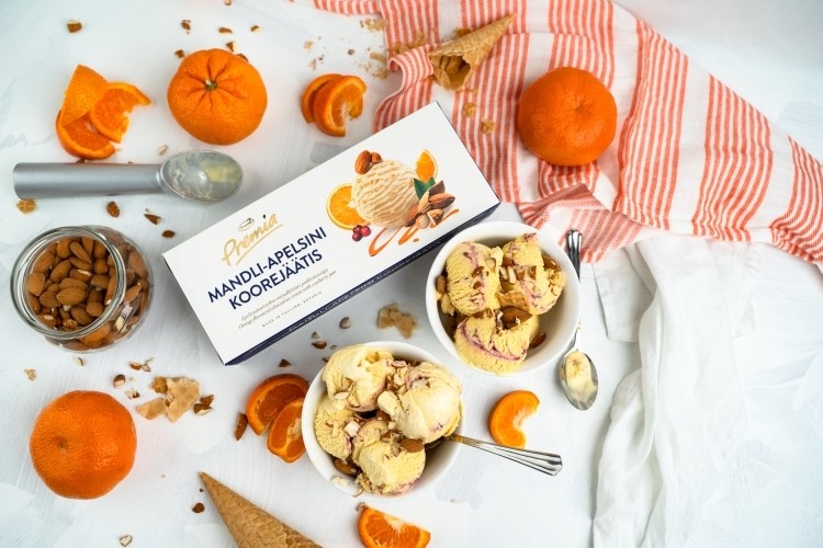 The new products are being launched in Estonia - including orange ice cream with almond paste and cowberry jam, pictured above - Latvia, Lithuania and Belarus. Pic: Food Union