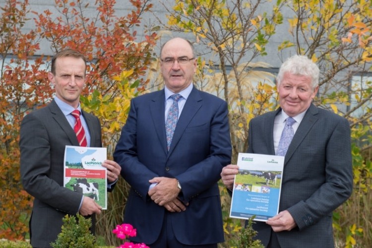 Left to right, Andrew McConkey, chairman, LacPatrick Dairies; Michael Hanley, CEO, Lakeland Dairies and Alo Duffy, chairman, Lakeland Dairies.
