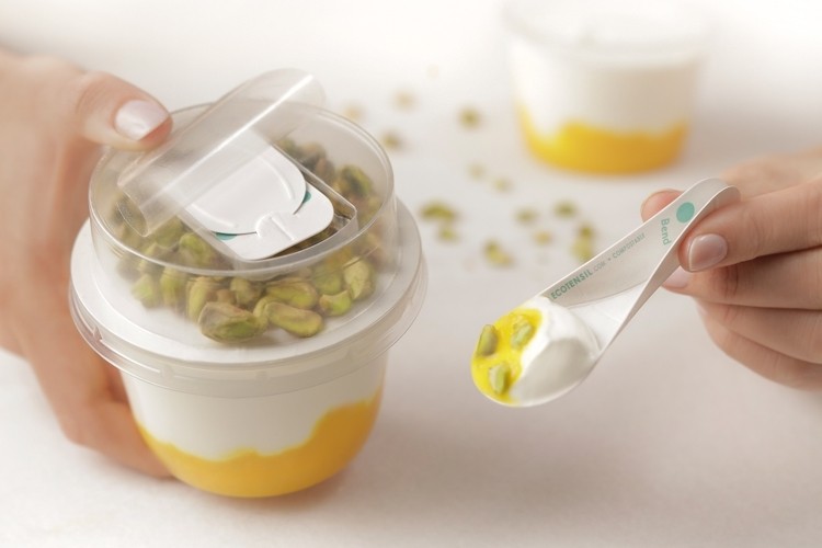 EcoTensil’s plastic-free AquaDot folding EcoSpoon is a replacement for plastic utensils on any food package. Pic: EcoTensil