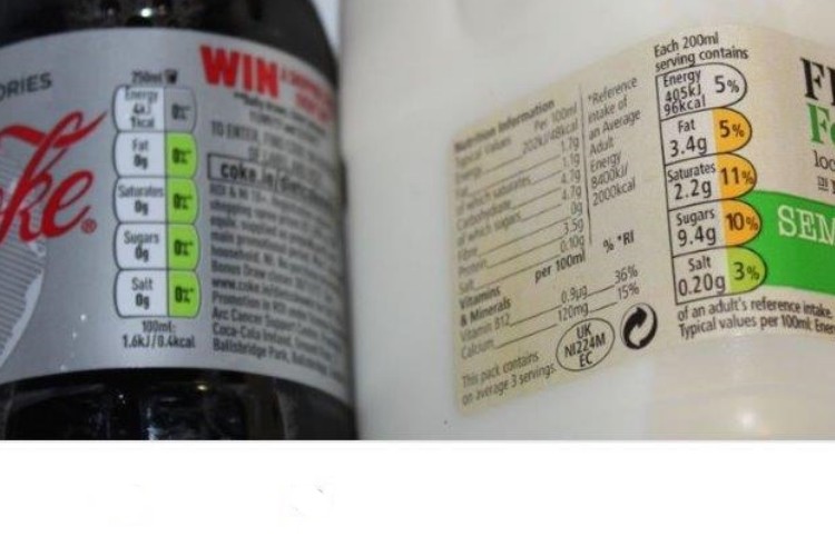 Alexander Anton, from the EDA, tweeted this image of a soft drink and milk, showing the contrasting ‘traffic light’ information, saying, “nutrition labelling: There is something seriously wrong with a system where a diet coke ranks healthier than semi-skimmed milk !”