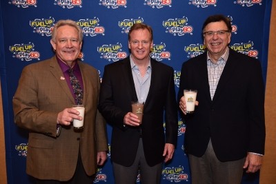 From left, Arizona dairy farmer and chairman of Dairy Management Inc. Paul Rovey, NFL Commissioner Roger Goodell and DMI CEO Tom Gallagher at the announcement of the $35m grant. (photo: Dairy Management Inc.) 