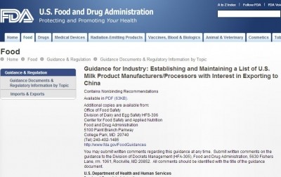 FDA China dairy export list 'won't disrupt trade': USDEC