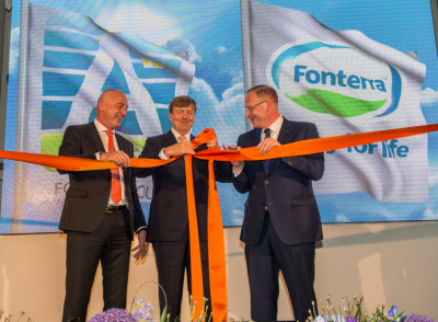 Fonterra's Theo Spierings, King Willem-Alexander of the Netherlands and Royal A-ware's Jan Anker officially opened their adjacent plants earlier today.
