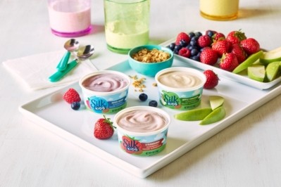The dairy-free yogurt alternative comes in three flavors, Mixed Berry, Apple Cinnamon and Strawberry. Pic: Danone North America