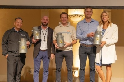 The winners, from left: Donald Anit, founder of Amazing Ice Creams; Andrew Arbos, founder & CEO of Arbo’s Cheese Dip; Maxime Pouvreau founder of Petit Pot; and Rob and Erica Diepersloot, co-founders of WonderCow