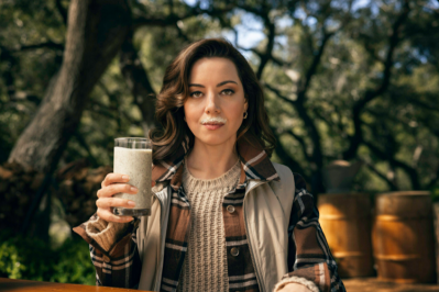 'Got Wood?' The controversial commercial features actress Aubrey Plaza as the CEO of the fictitious 'Wood Milk' brand. Image: Wood Milk
